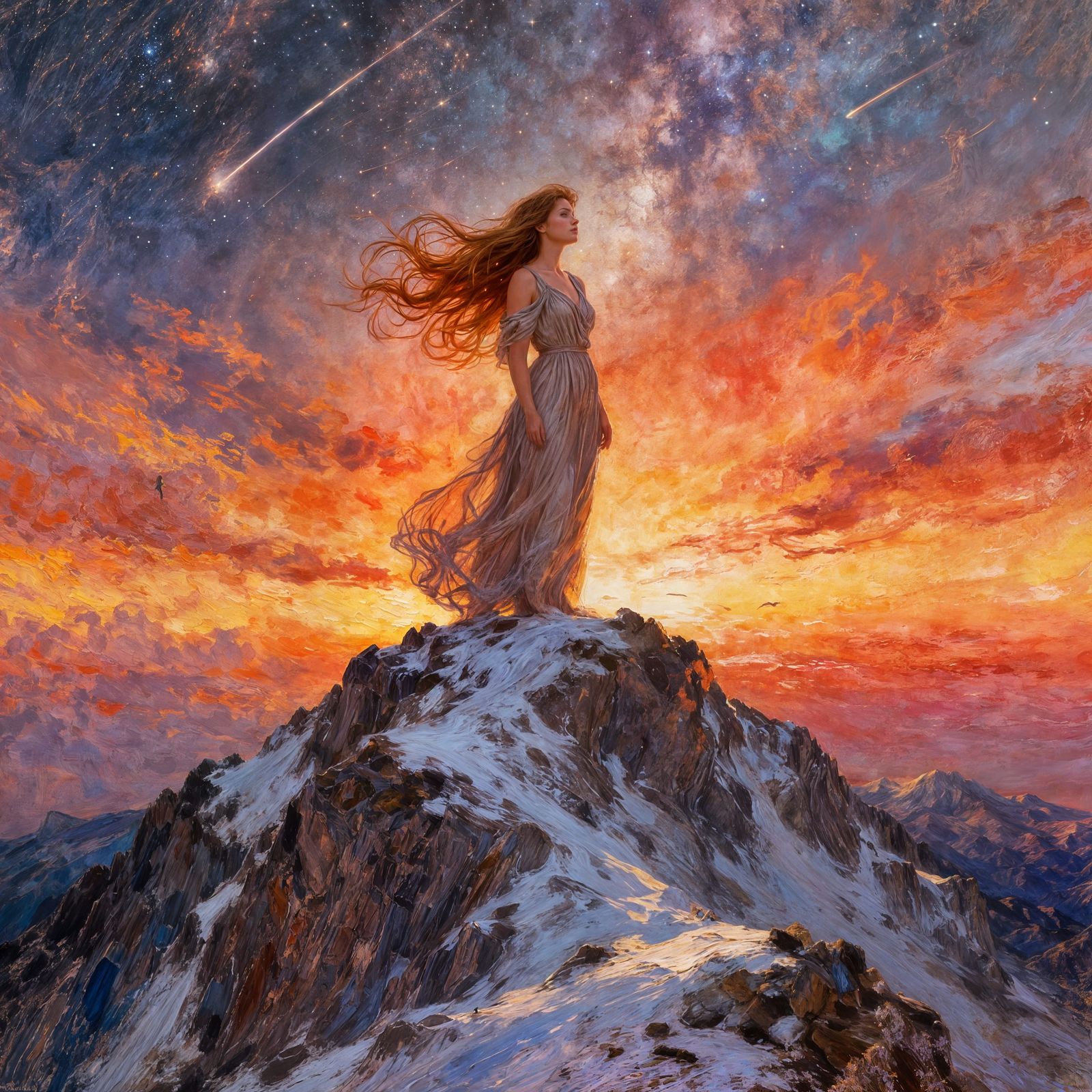 Impressionistic Mountain Peak Sunset Serenity