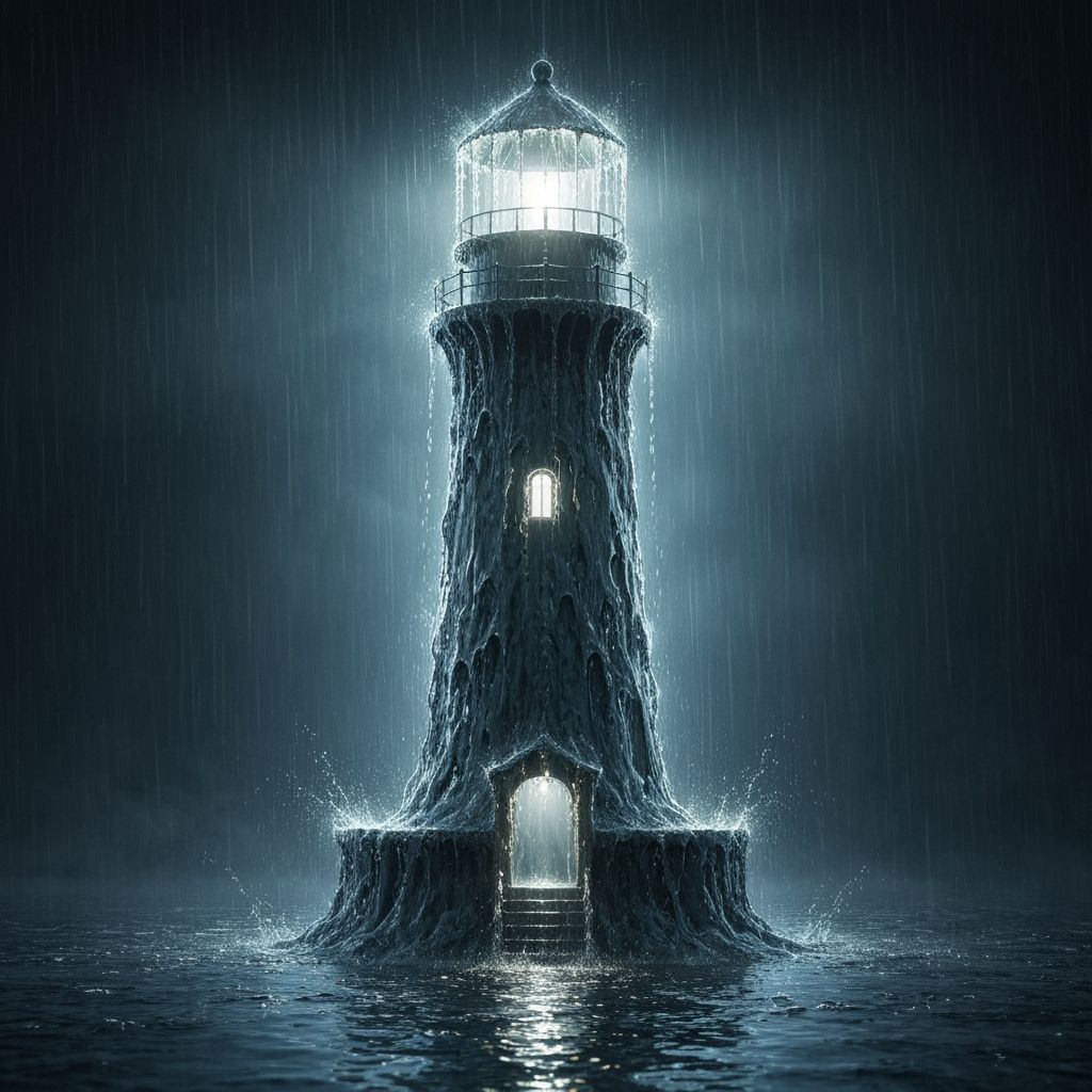 Water Lighthouse in Stormy Seas, Hyperrealistic Digital Art