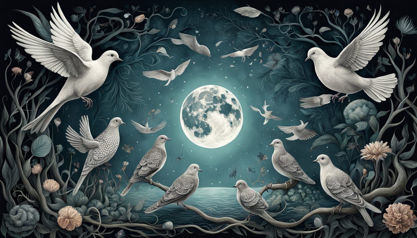 Ethereal Doves in Surreal Astronomical Landscape
