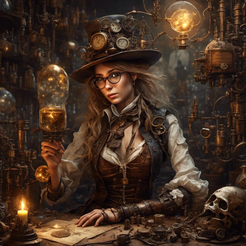 Steampunk Alchemist Woman in Hyperreal Detail