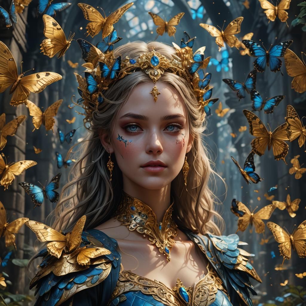 Butterfly Girl with Golden Wings in Fantasy Art