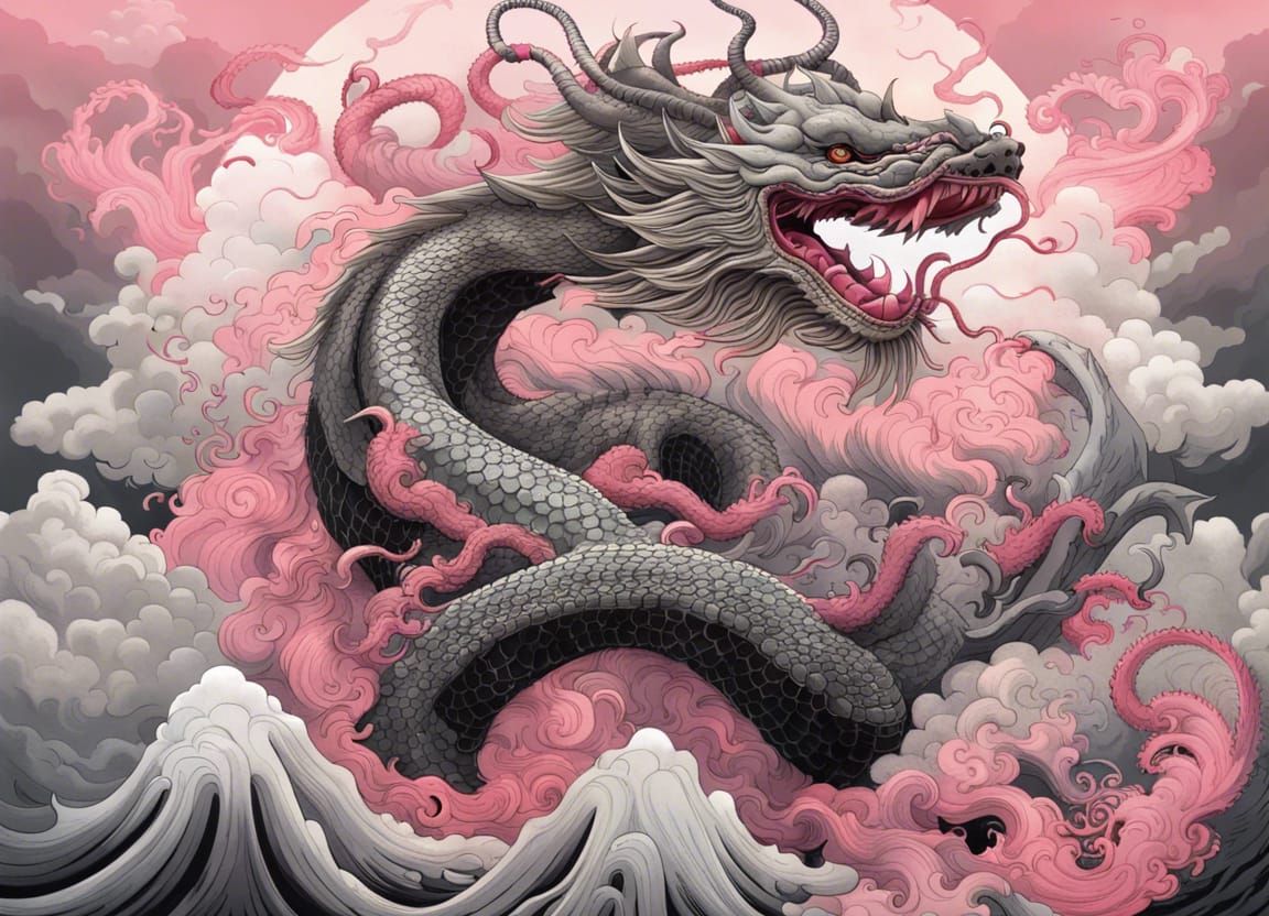 Majestic Japanese Cloud Dragon in Maximalist Style