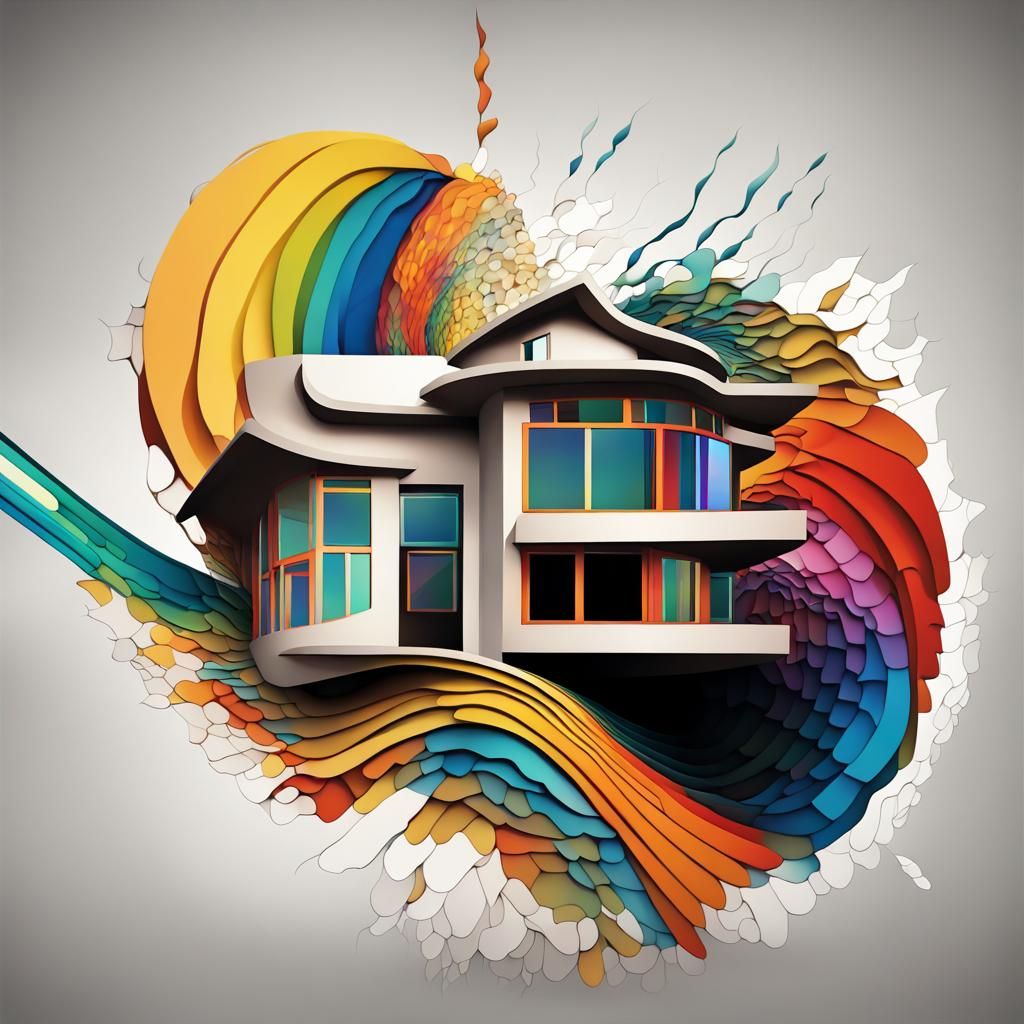 Abstract House with Melting Walls as Fractal Art