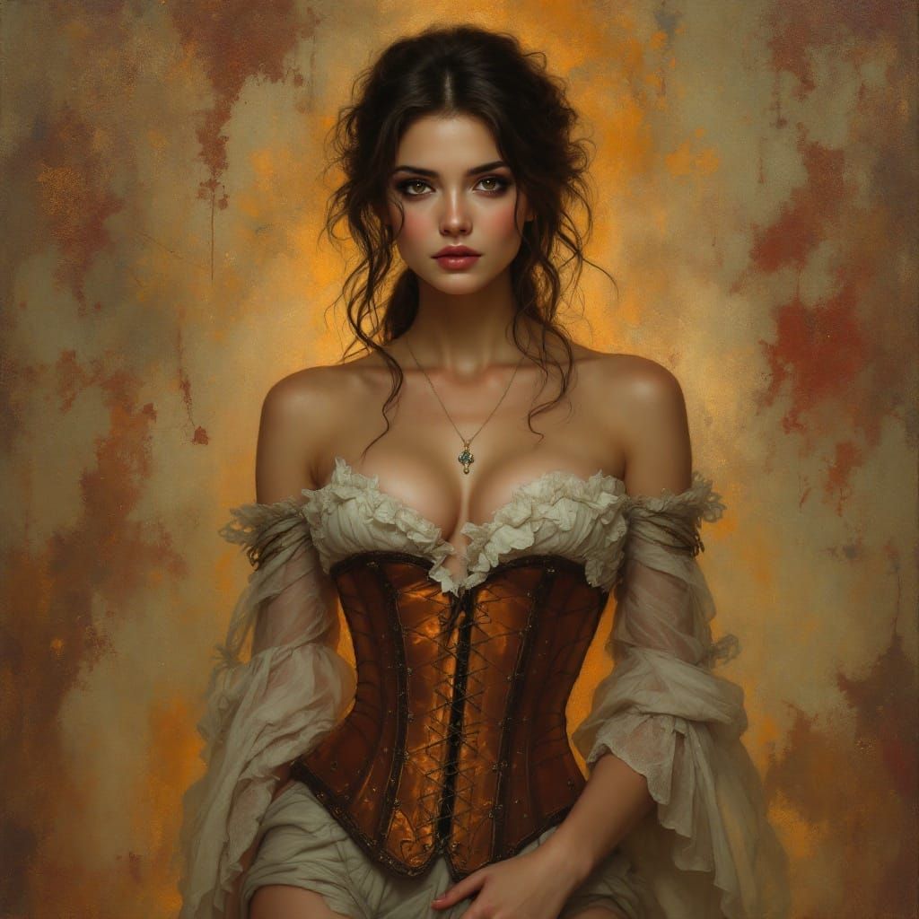 Woman in Copper Corset Blooms from Canvas