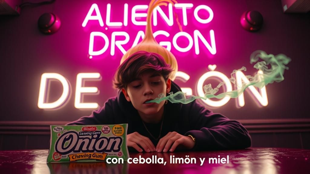 Onion Chewing Gum with Neon Dragon Sign