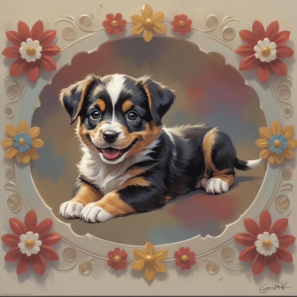 Sinisterly Adorable Puppy by Greg Rutkowski