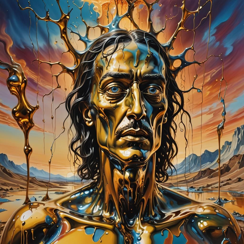 Metal Messiah in Dreamlike Surrealist Landscape