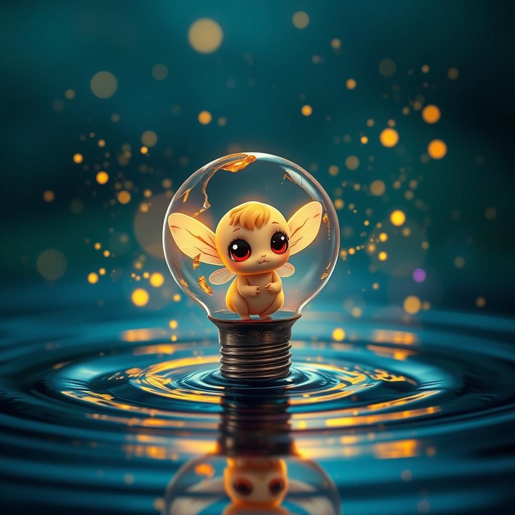 Glowing Chibi Firefly in Shattered Light Bulb