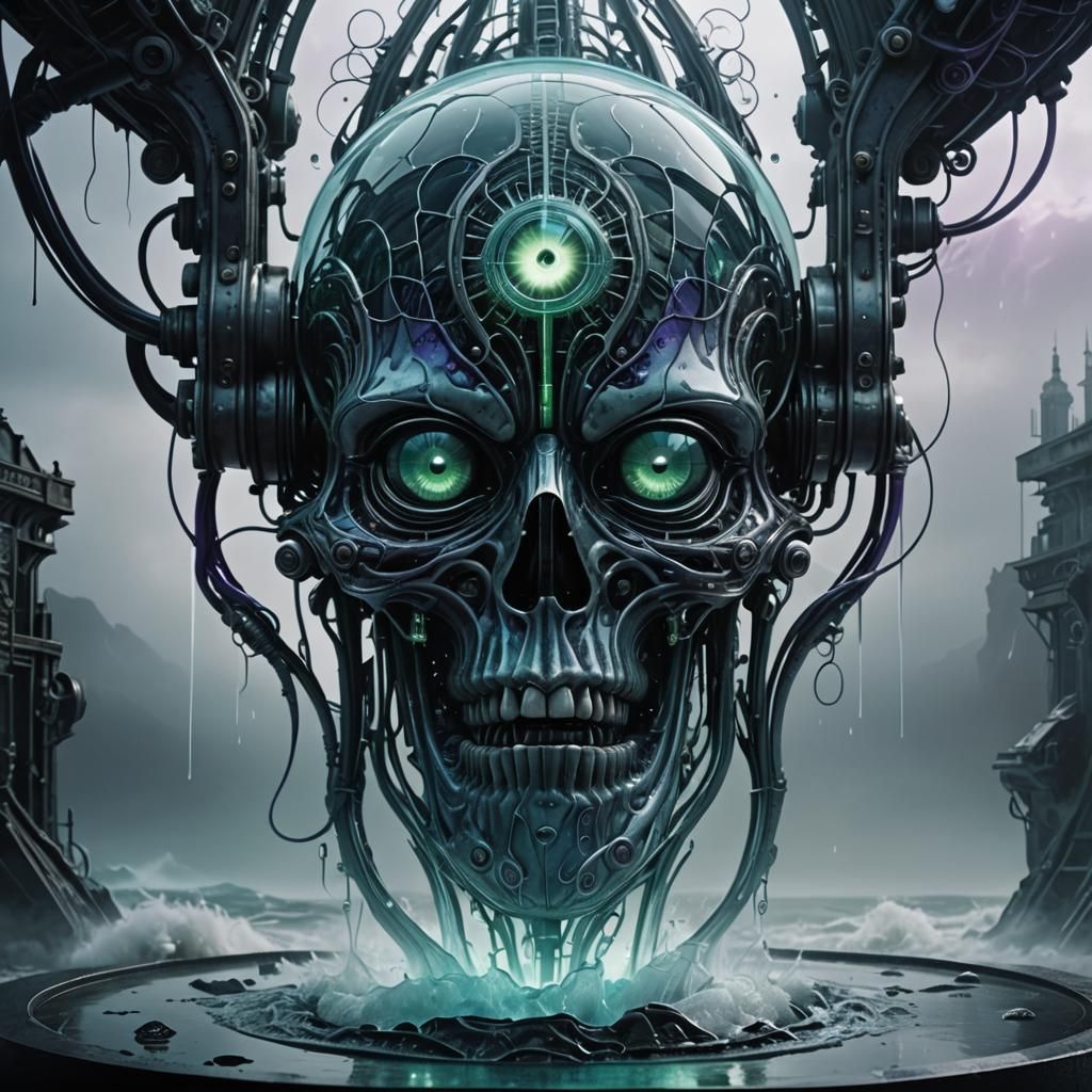 Glass 'A' with Brain, Gothic Futurism 3D Render