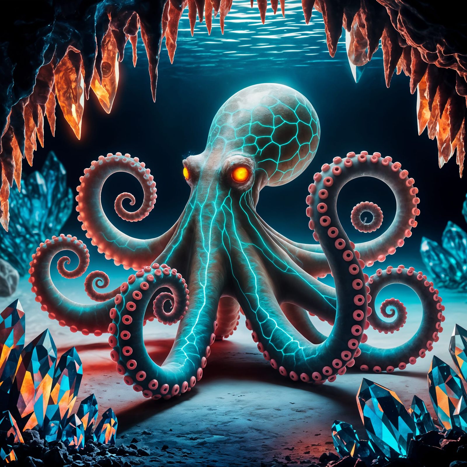 Octopus with Supernatural Aura in Crystal Cave