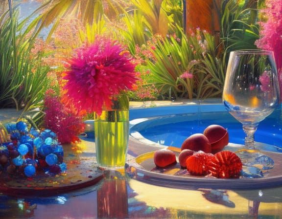 Tropical Paradise: Sparkling Pool in Hyperrealistic Style