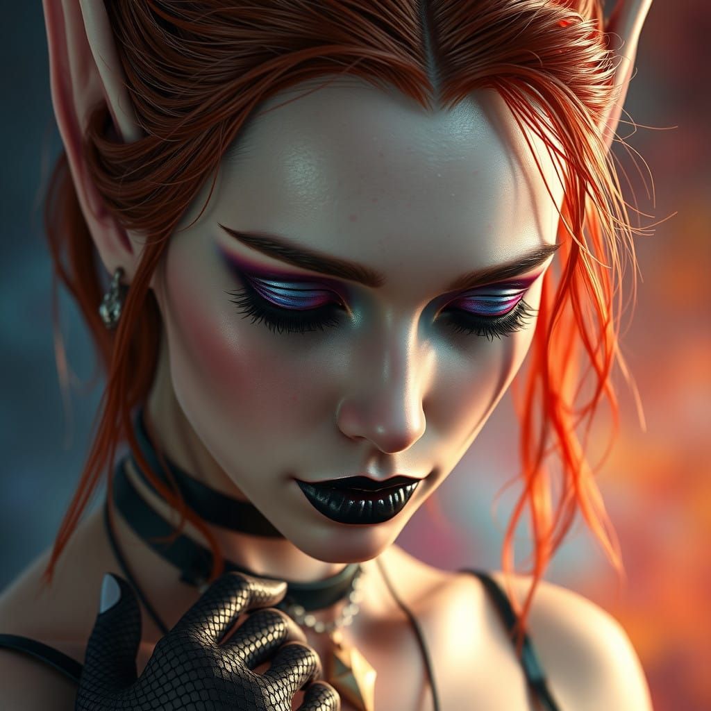 Elegant Female Elf in Dark, Hyperrealistic Art Style
