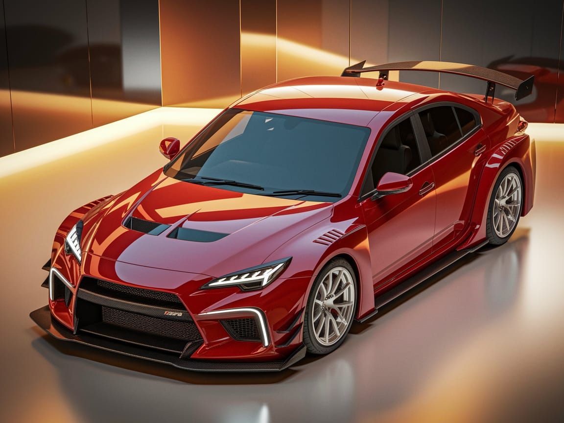 Red Japanese Sedan Showroom 3D Render