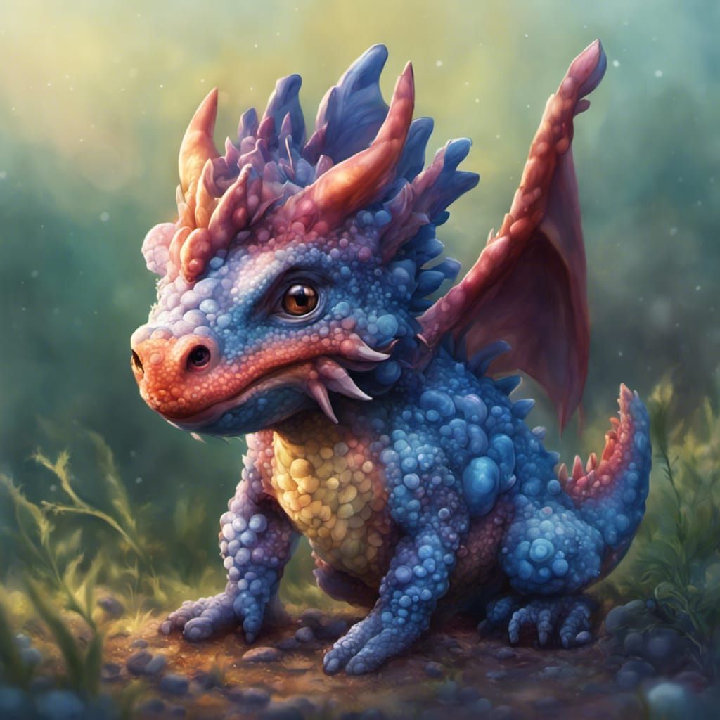 Chubby Blueberry Dragon in Hyperrealistic Splash Art