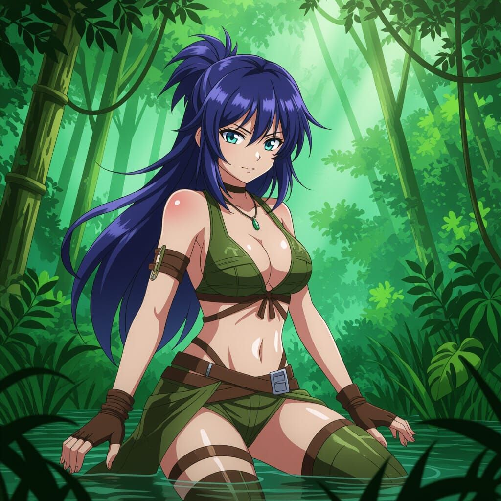 Anime Jungle Girl in Cel-Shaded Style