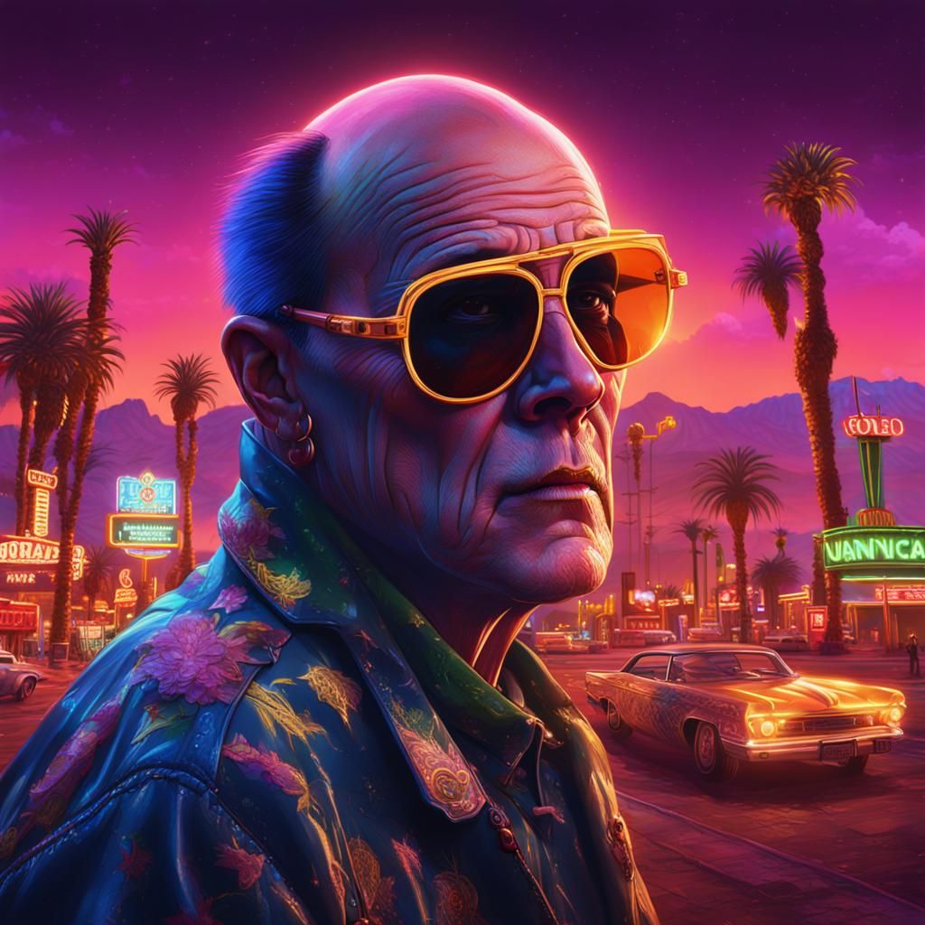 Hunter S. Thompson Neon Portrait: Detailed Matte Painting