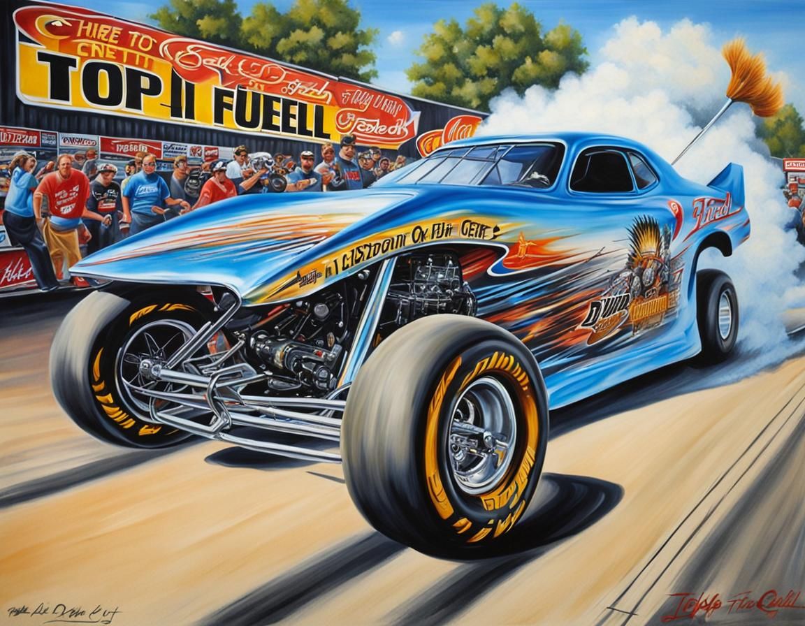Airbrushed Mural of Custom Bike and Funny Cars