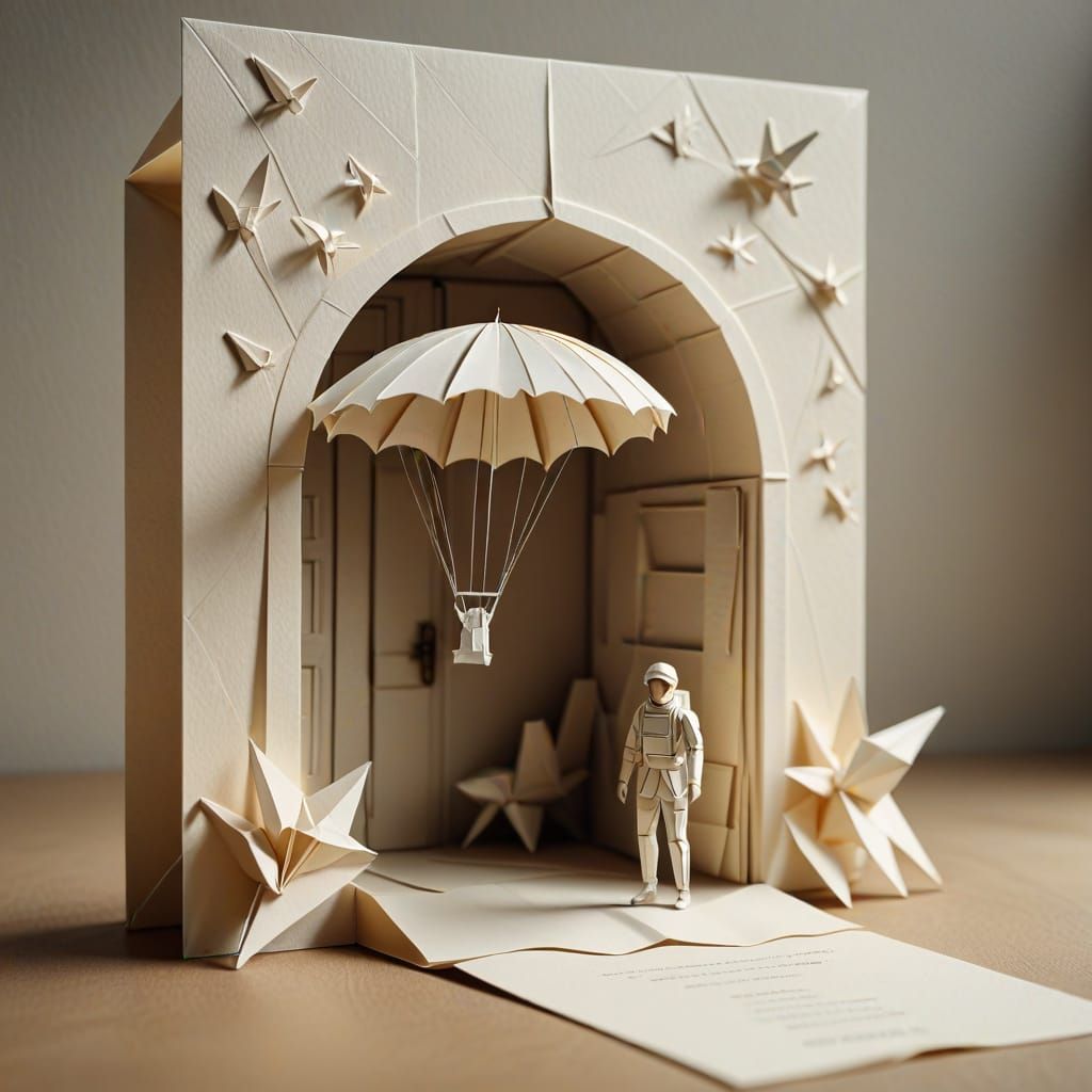 Origami Parachutist in Soft Focus