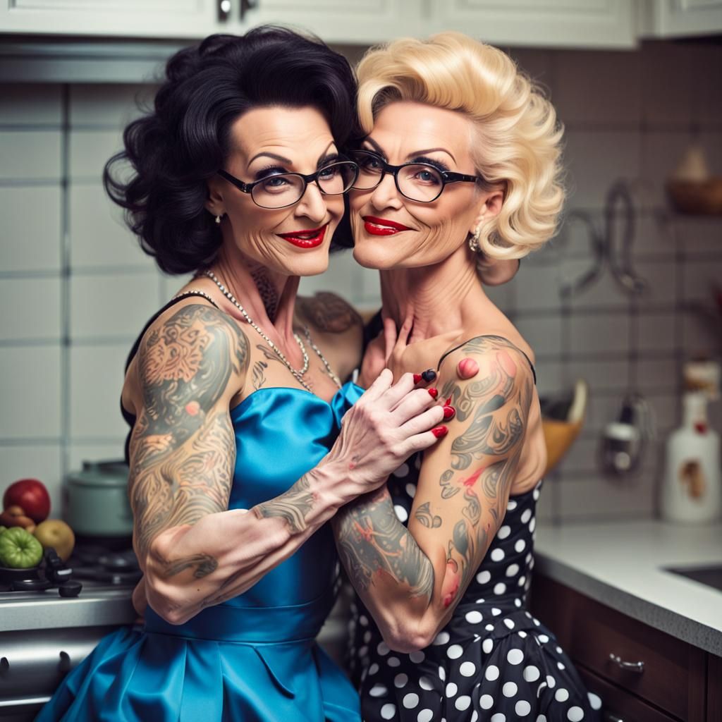 Bodybuilder Drag Queens in Polka Dot Dresses