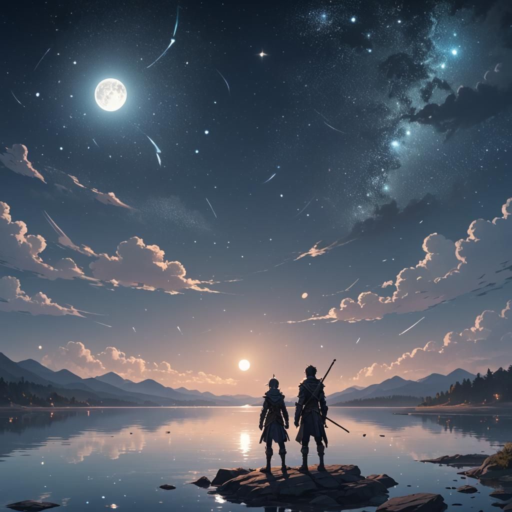 Anime Warrior Under a Starry Night Sky