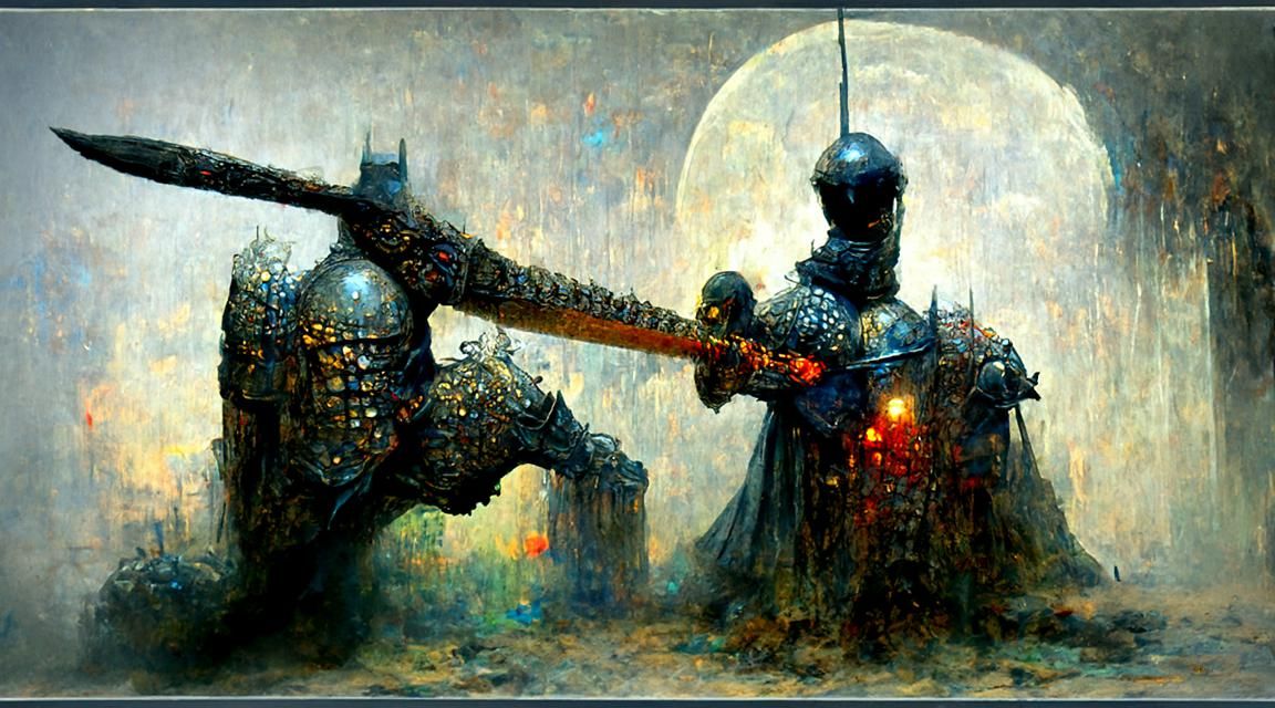 Epic Sword Fighting Knight in Dark Fantasy Style