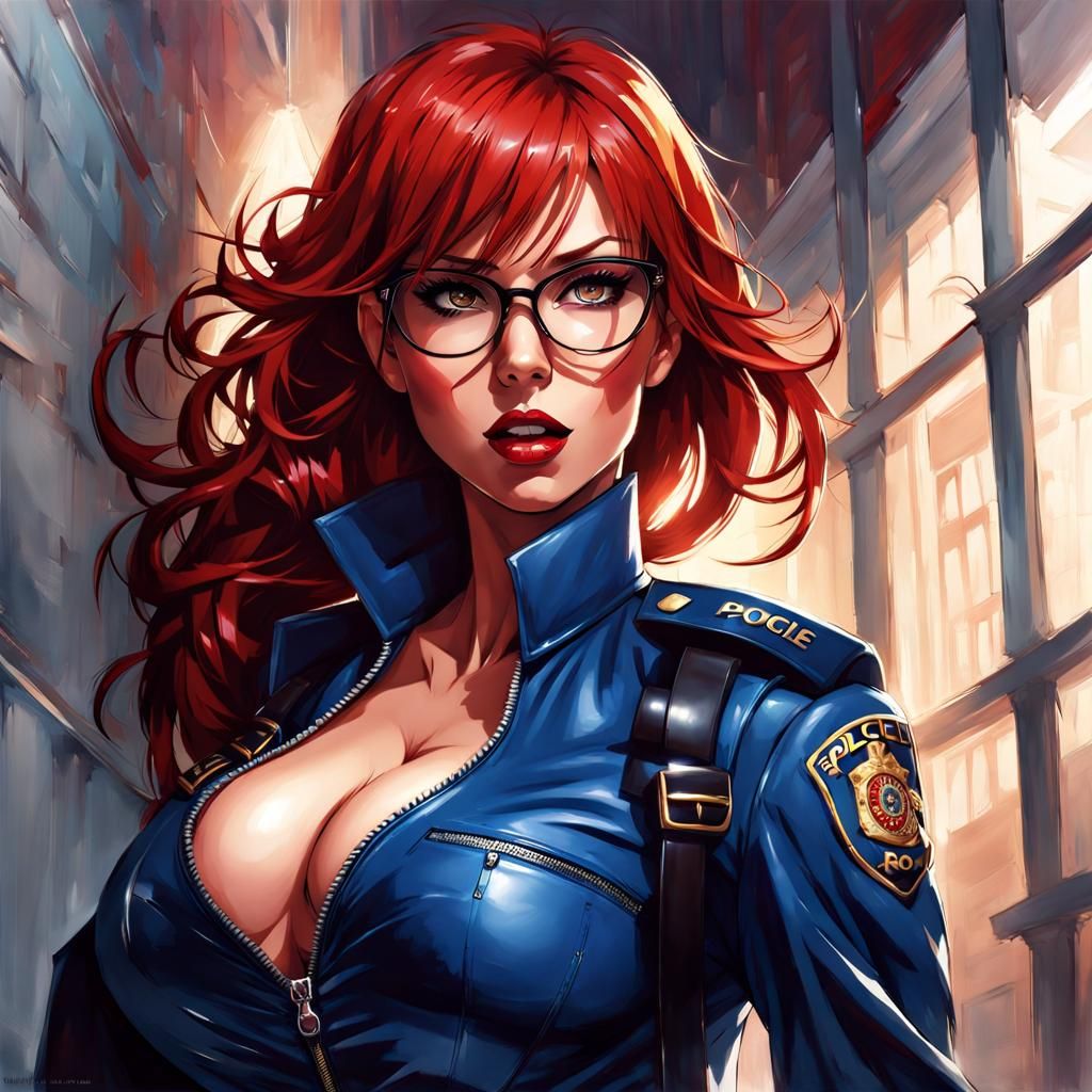 Anime Style Portrait of a Red-Haired Spanish Policewoman