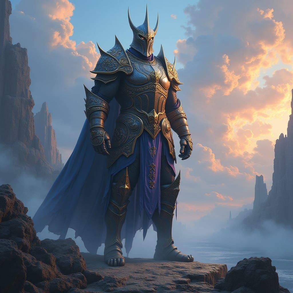 Heroic Warrior in Epic Fantasy Landscape
