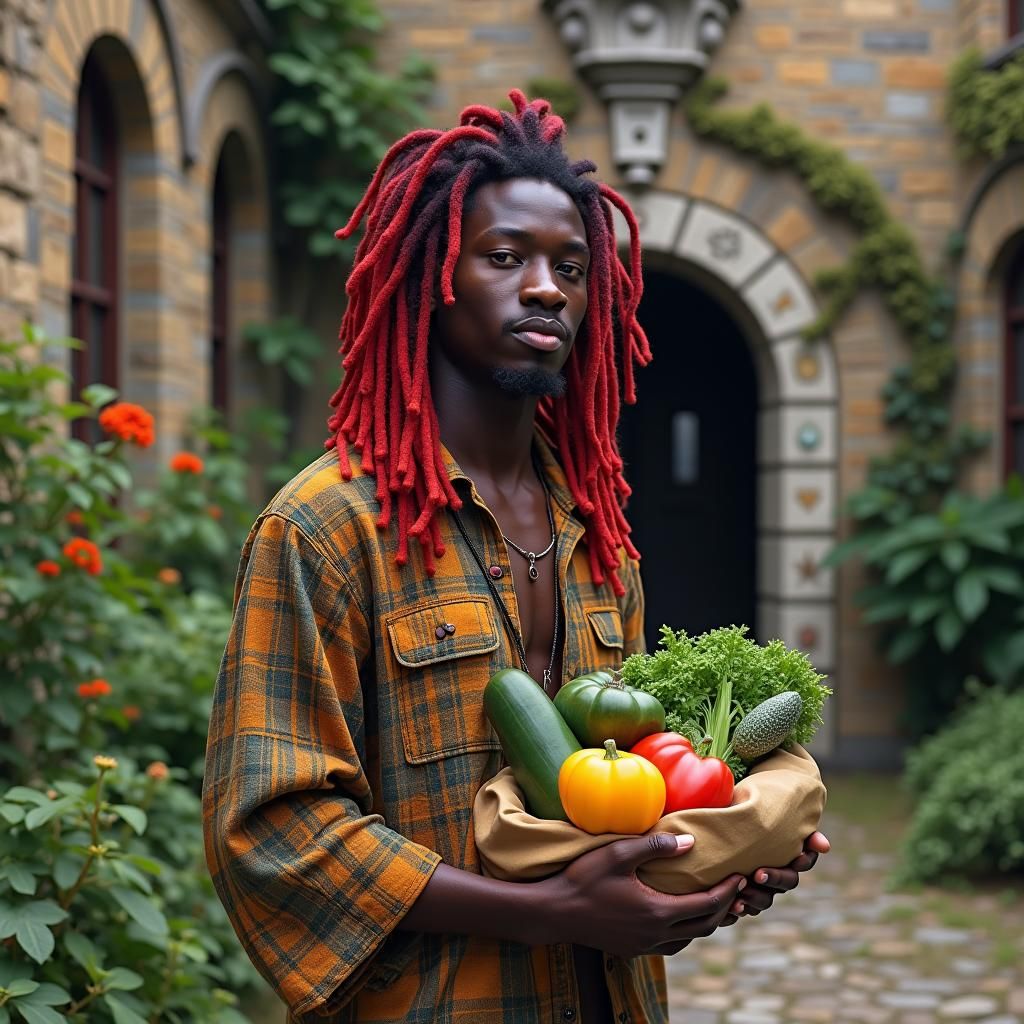 Young Man with Red Hair in Fantasy Landscape