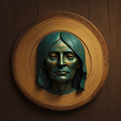 Serene Wooden Face in Rembrandt Lighting