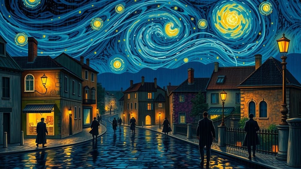 Starry Night Cityscape: Holographic Pablo Amaringo-Inspired ...