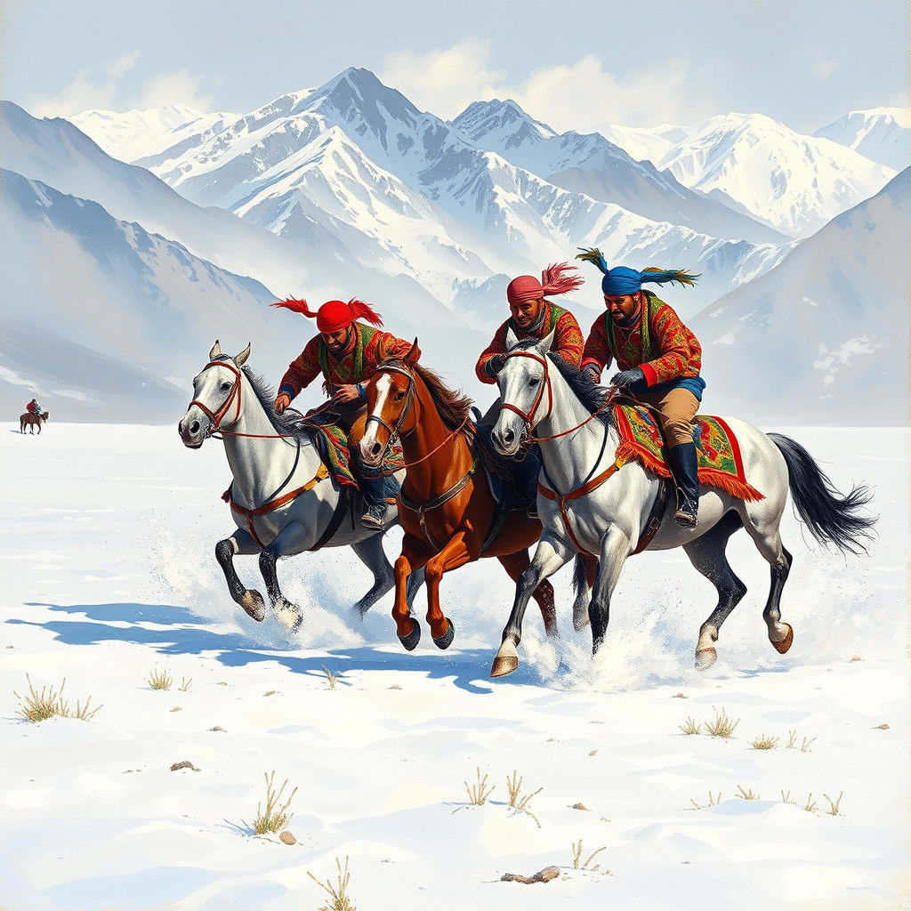 Buzkashi Game in Snowy Afghanistan, Dynamic Composition