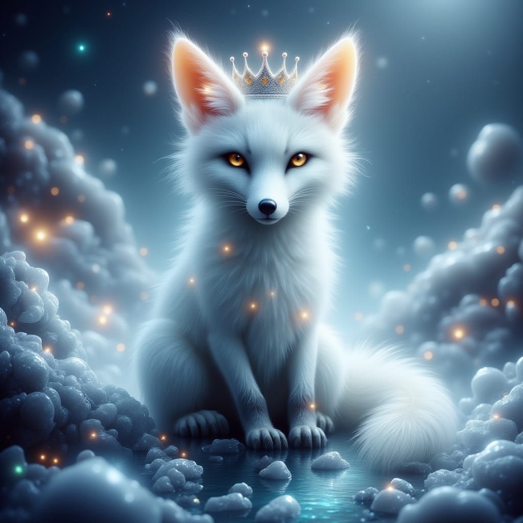 Arctic Fox King on Frozen River in Ethereal Light