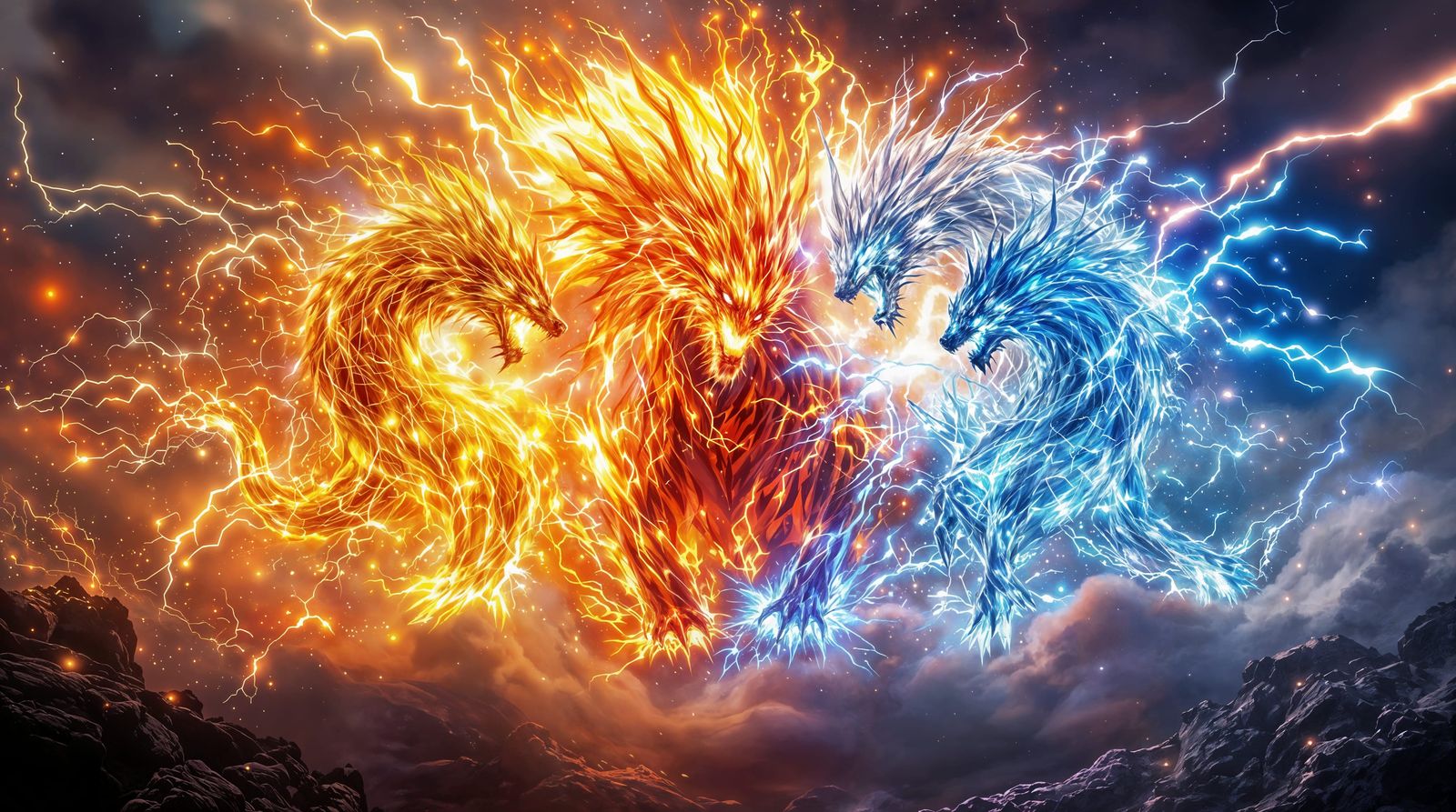 Elemental Beasts in Vibrant, Magical Landscapes