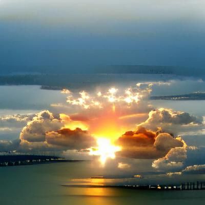 Heavenly Sunset Over the Bay with Divine Light