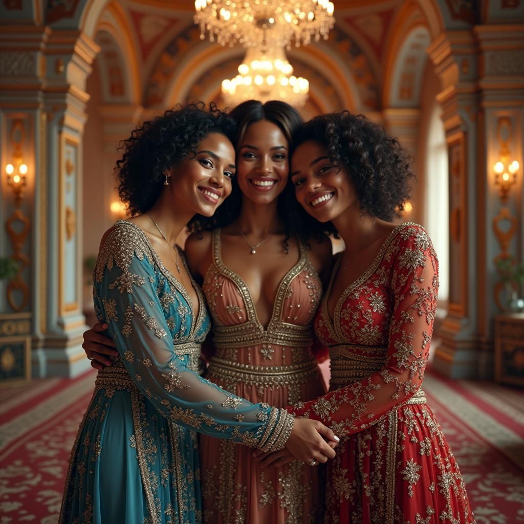 Women's Unity in Glistening Room, Hyper-Realistic Style