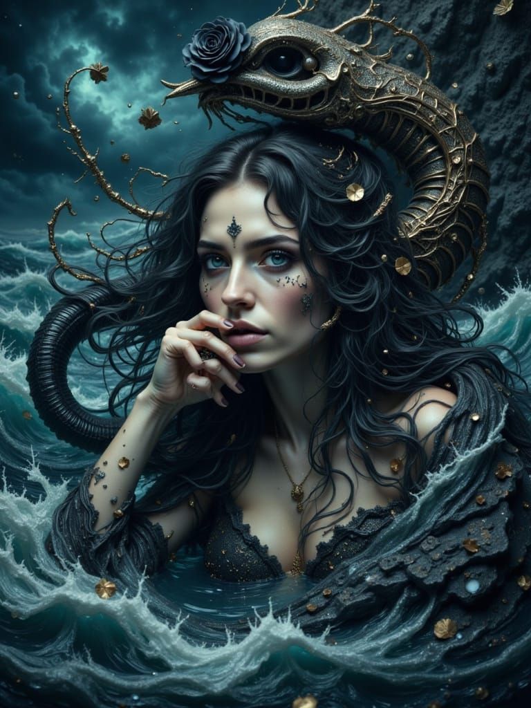 Dark Fantasy Mermaid Emerges from Shipwreck