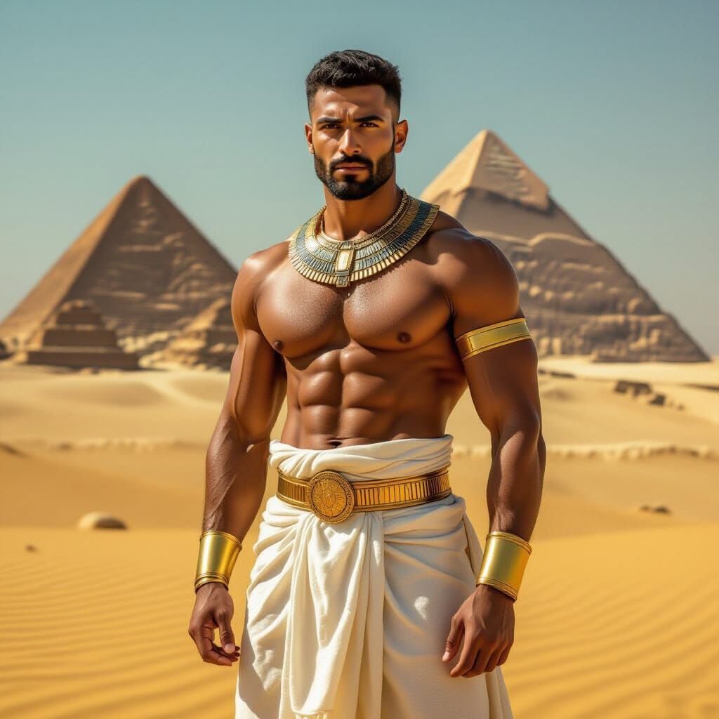 Egyptian Man in Desert Sunlight, Ultra Realistic Photo