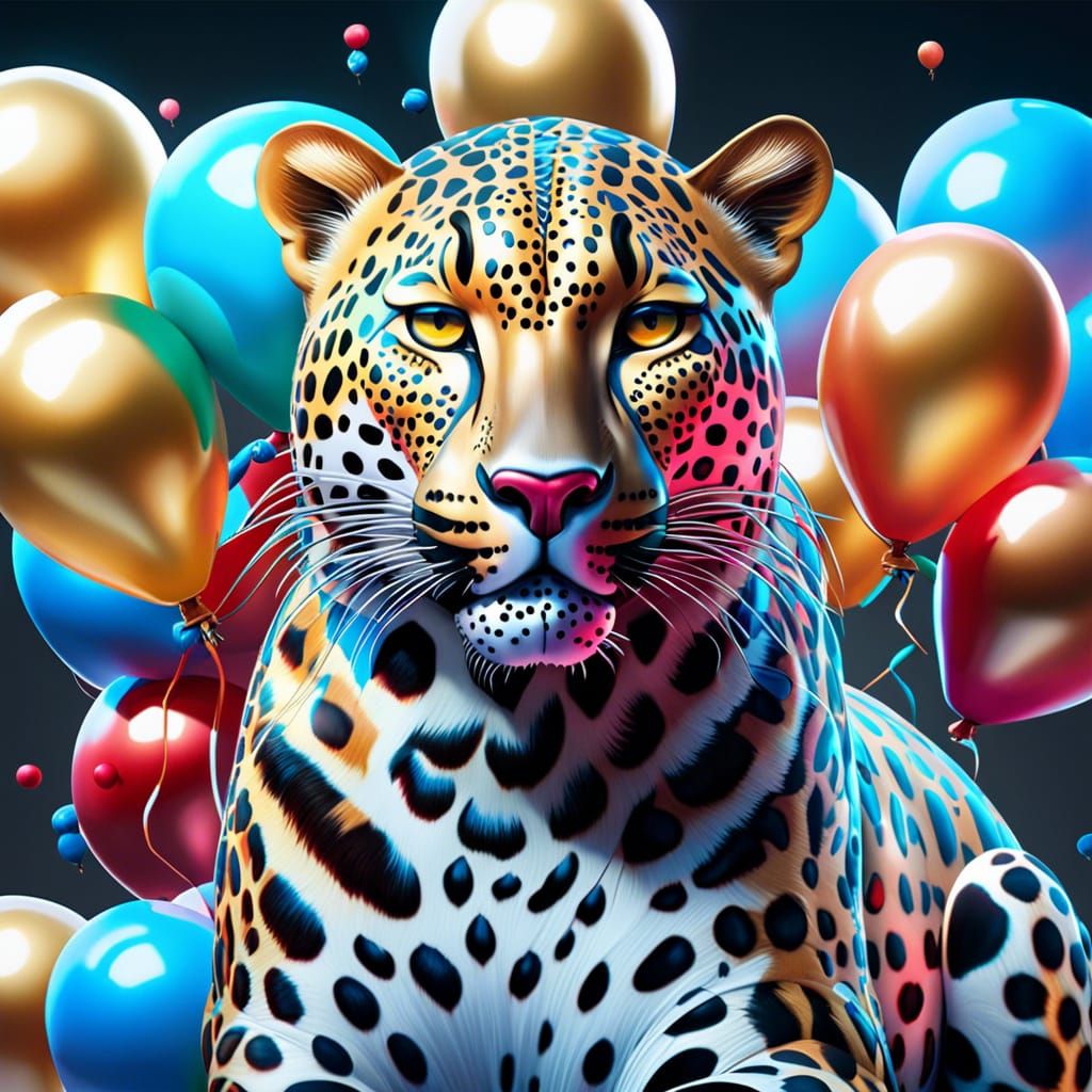 Balloon Leopard Portrait in Hyperreal Style