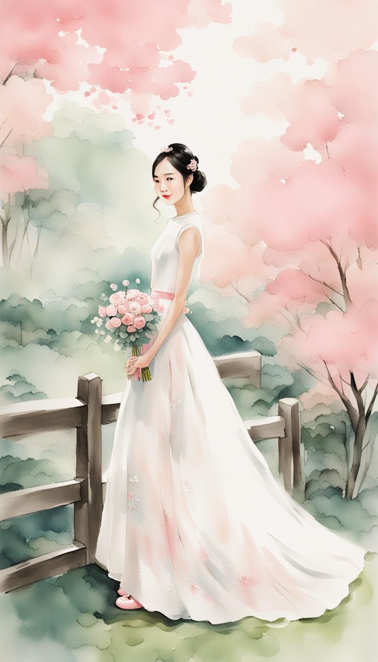 Minimalist Chinese Ink Painting of a Bride