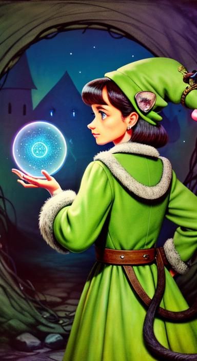 Elfin Person With Small Magic Portal