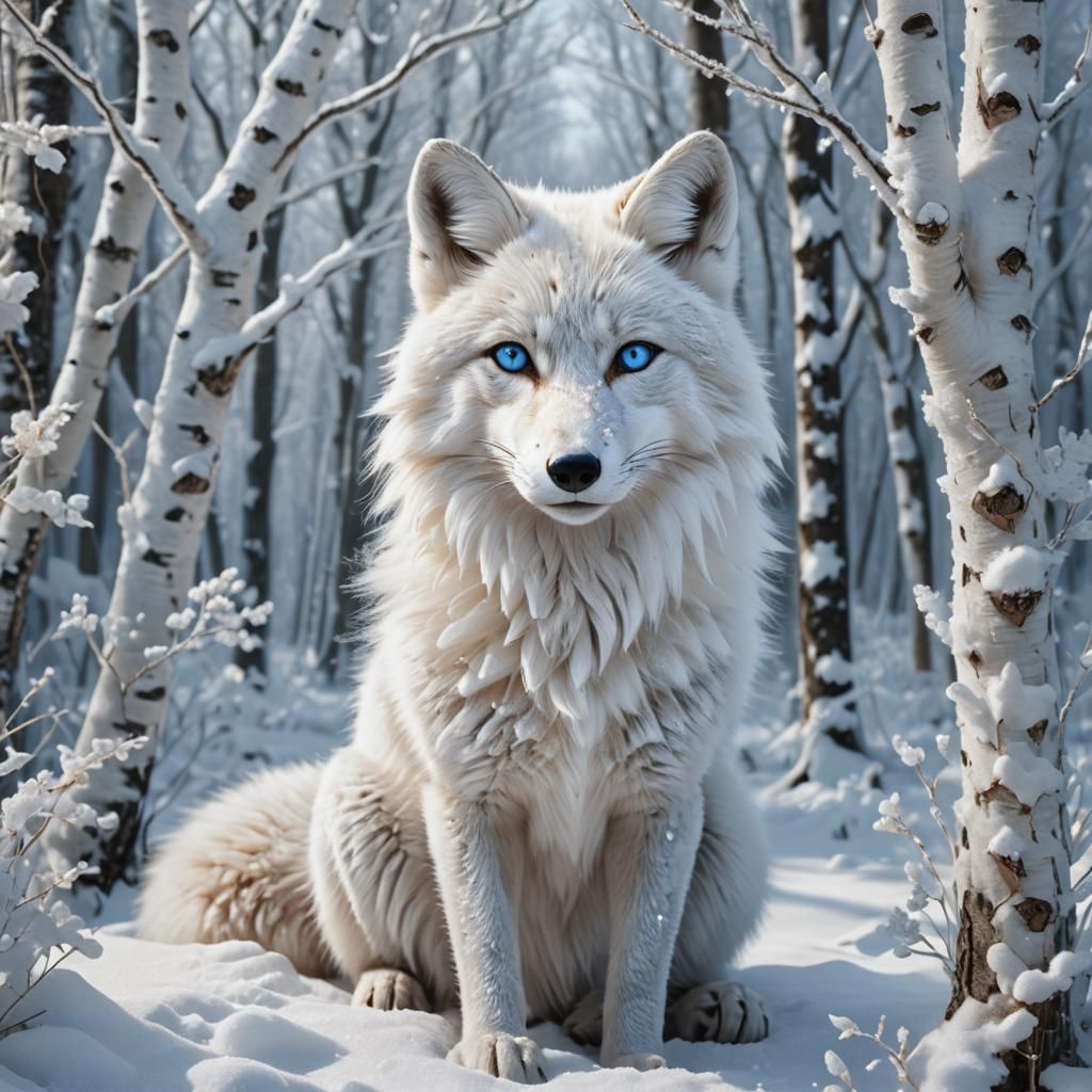 Enchanted White Fox in Winter Wonderland