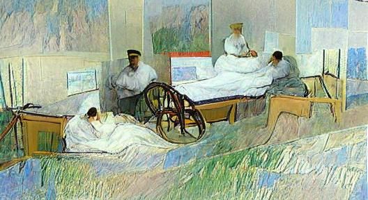 Impressionistic Hospital Scene with Nurse and Patient