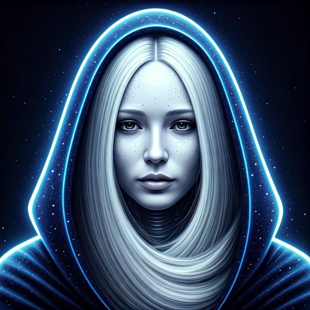 Celestial Robotic Woman with Starlight Cloak