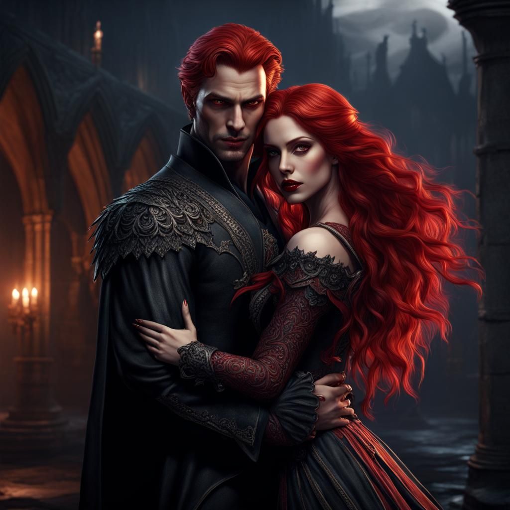 Fantasy Vampire Carries Woman: Detailed Matte Painting