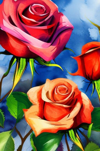 Roses in Gouache and Watercolor Style
