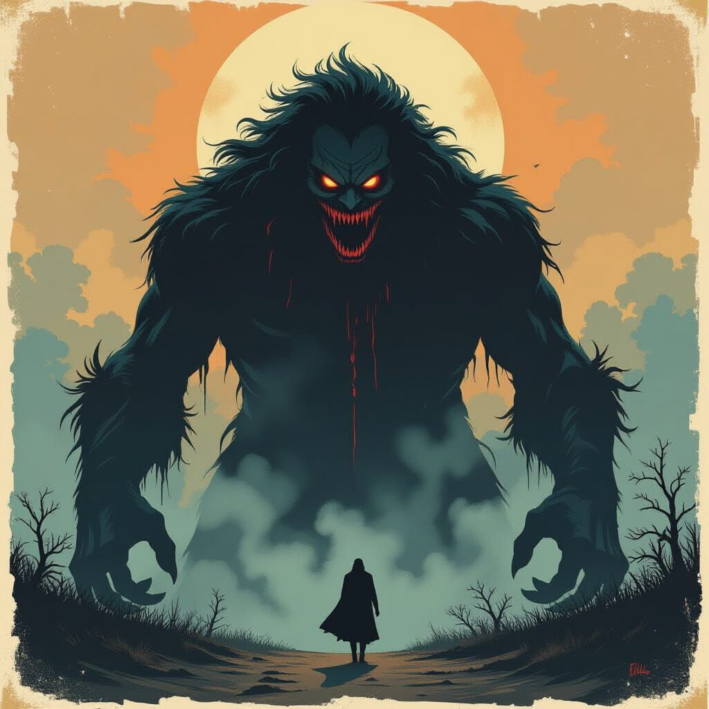 Classic Horror Poster Art with Grotesque Creature Design