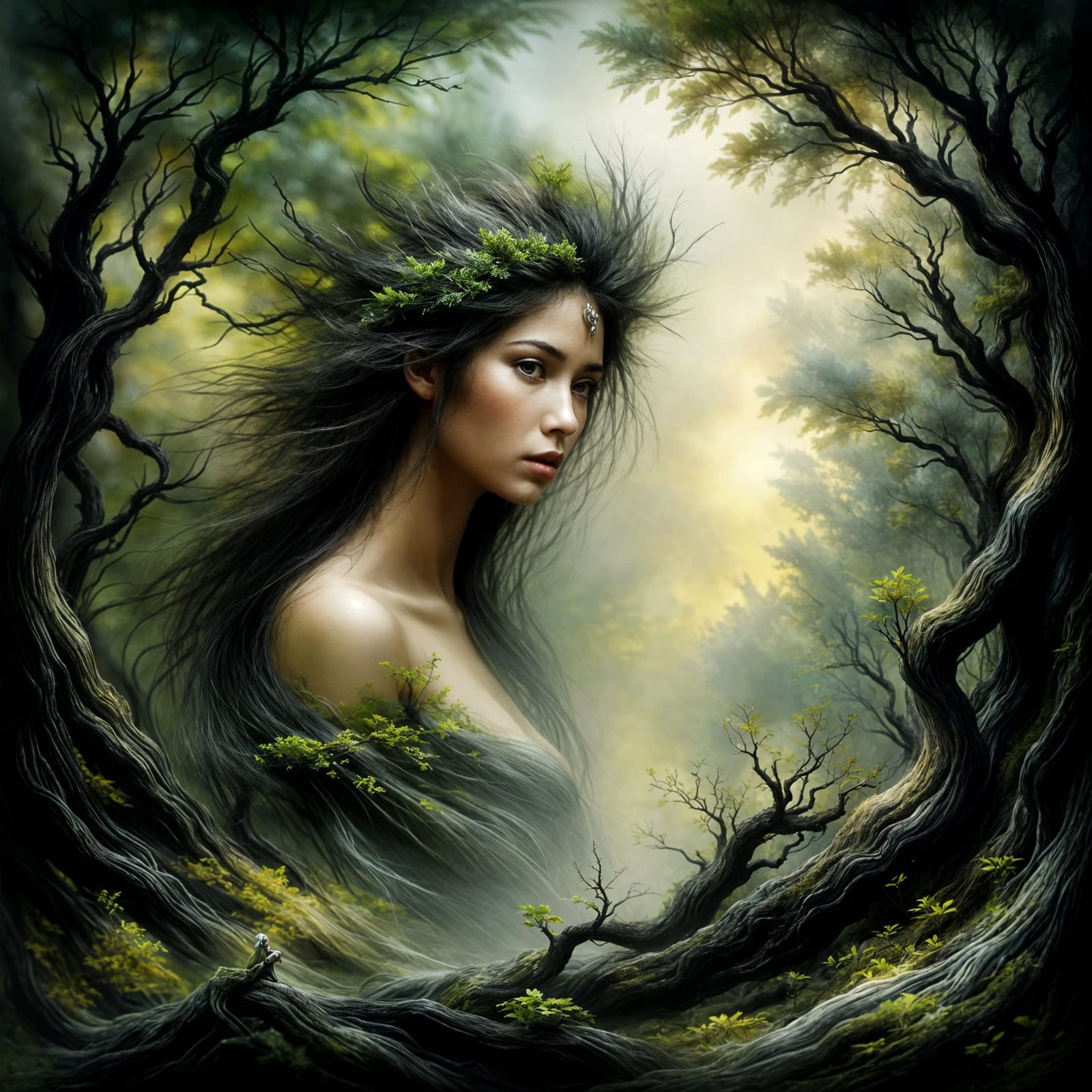 Enchanted Dryad in Verdant Forest Glade