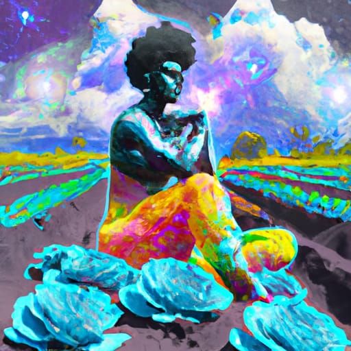 Woman in Vegetable Field: Holographic Astral Illustration