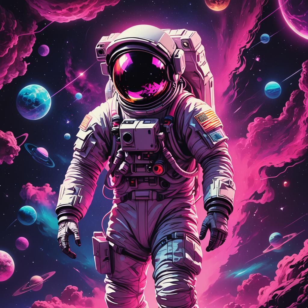 Astronaut in New Universe: Synthwave Neon Art