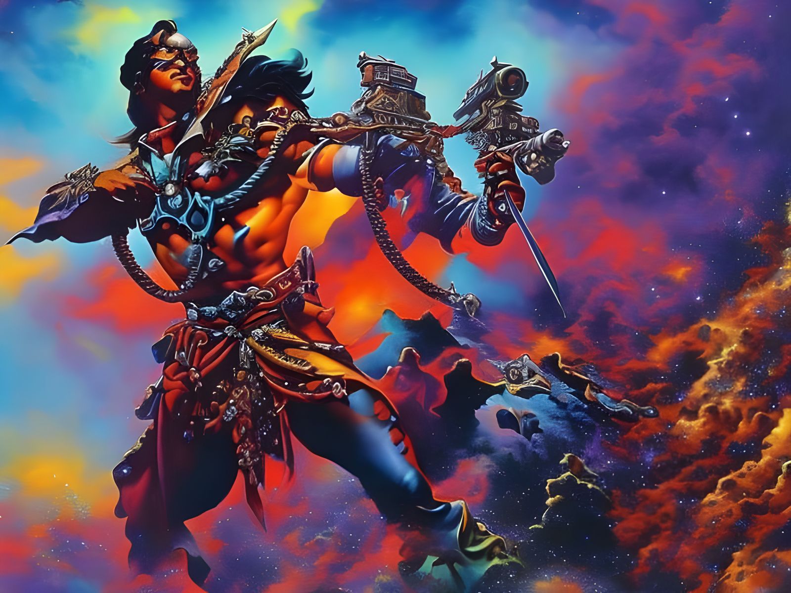 Jovial Astral Pirate in Dark Fantasy Style